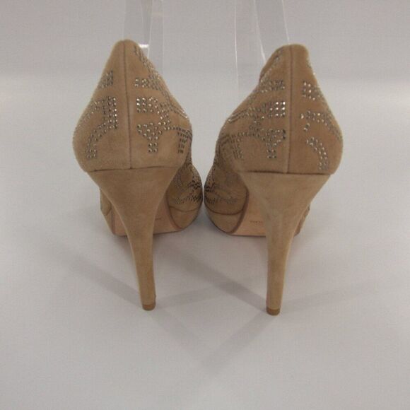 Antonio Melani Leather Suede Studded Elegant Brown Peep-Toe Heels Size 8.5 - Picture 6 of 11
